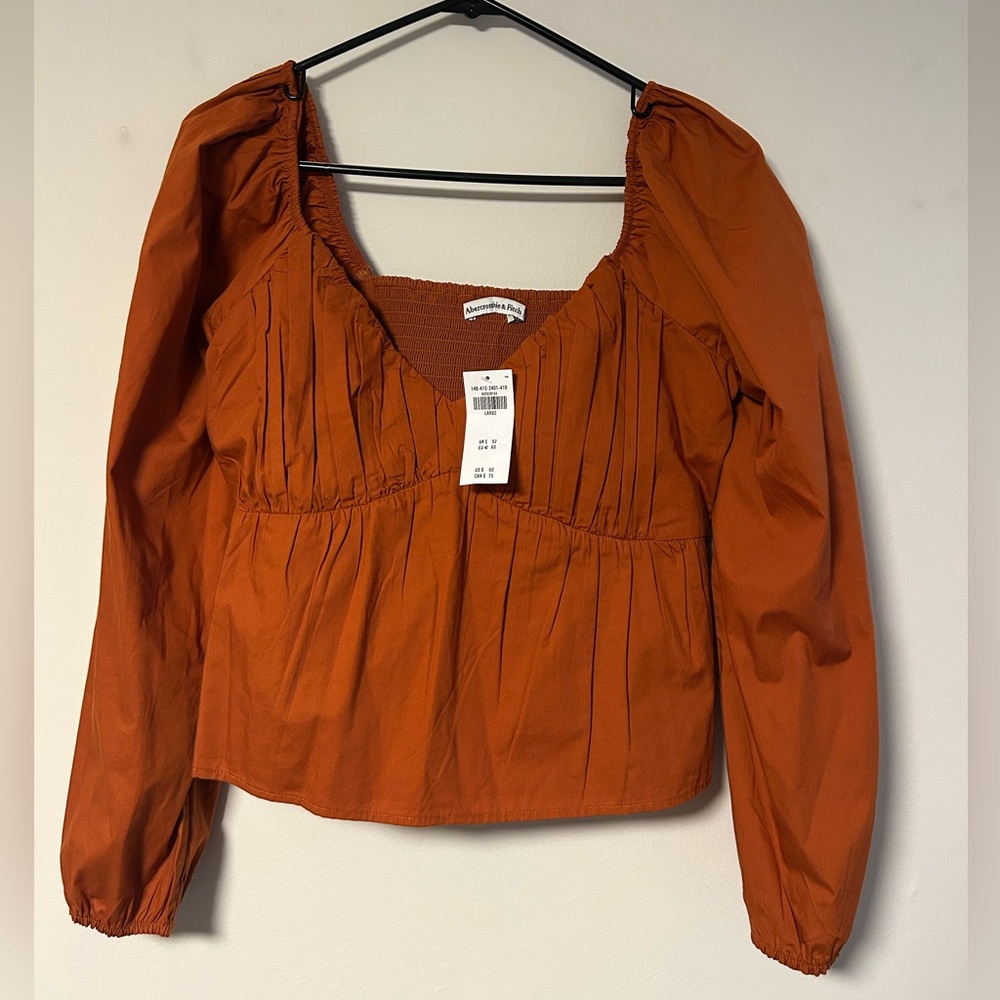 Abercrombie & Fitch Rust Orange Long Sleeve Peasant Blouse NWT